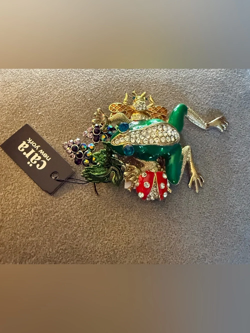 Cara NY frog pin brooch. NWT absolutely gorgeous. Bee, lady bug and grapes Gems